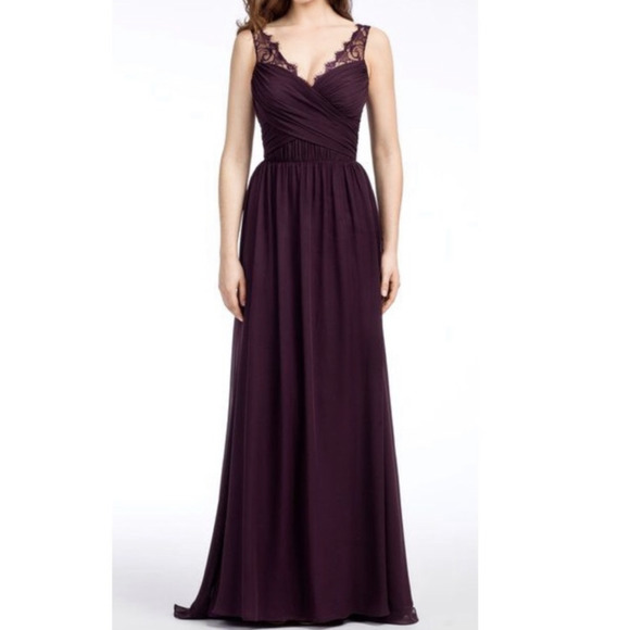 NWT Hayley Paige Women's Long Bridesmaid Gown Chiffon Dress Size 12 Purple - Picture 1 of 6